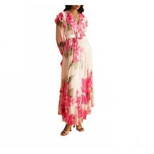 NEW HEMANT & NANDITA rosa high low dress in pink floral